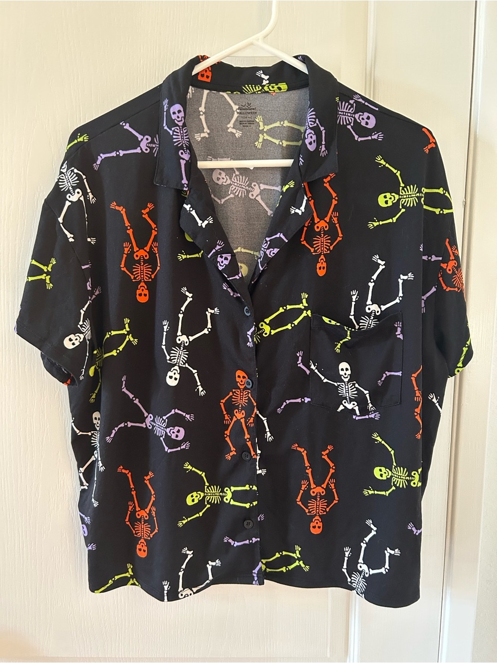 Way To Celebrate Halloween Skeleton Pajama Top Size M Button Down Sleepwear
